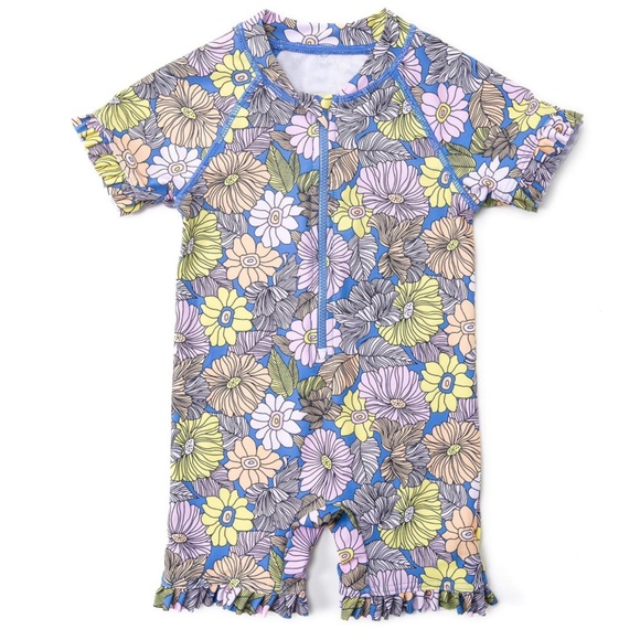 NWT Baby Short Sleeve One Piece Swimsuit with UPF 50+ Sun Protection - Picture 1 of 7